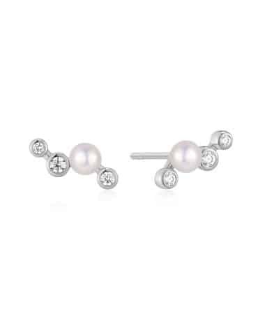 Ania Haie Silver Zig-Zag Shell Pearl Stud Earrings