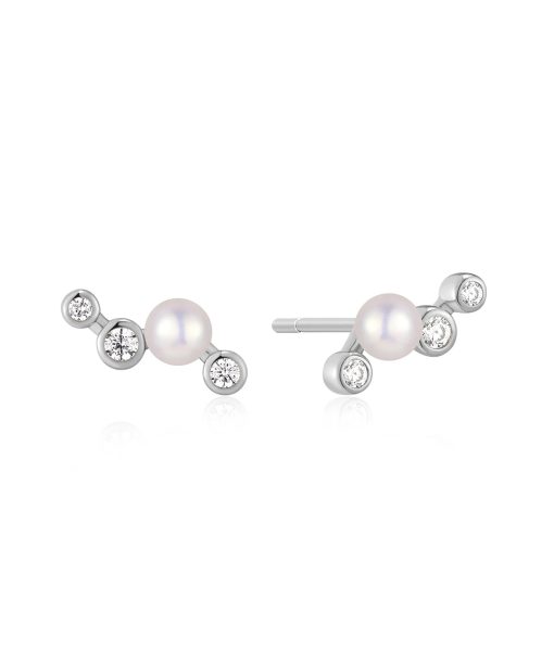 Ania Haie Silver Zig-Zag Shell Pearl Stud Earrings
