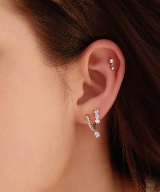 Alternative view of Ania Haie Silver Trio Sparkle Huggie Hoop Earrings