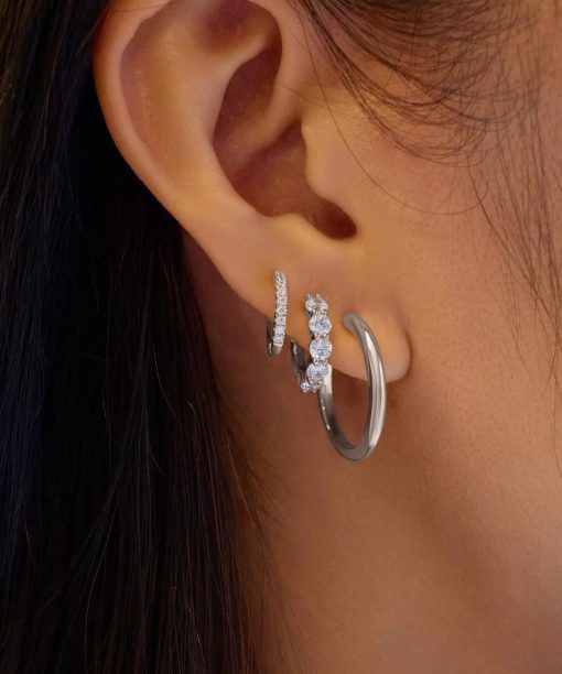 Alternative view of Ania Haie Silver Quintet Sparkle Huggie Hoop Earrings