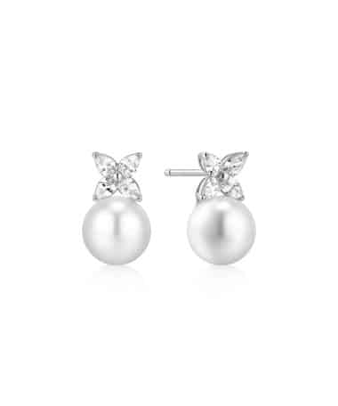 Ania Haie Silver Shell Pearl & Lucky Clover Stud Earrings
