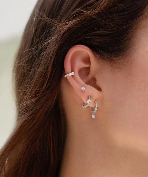 Alternative view of Ania Haie Silver Pavé Row & Bezel-Set Huggie Hoop Earrings