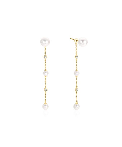 Ania Haie Gold Cascade Shell Pearl Station Drop Stud Earrings