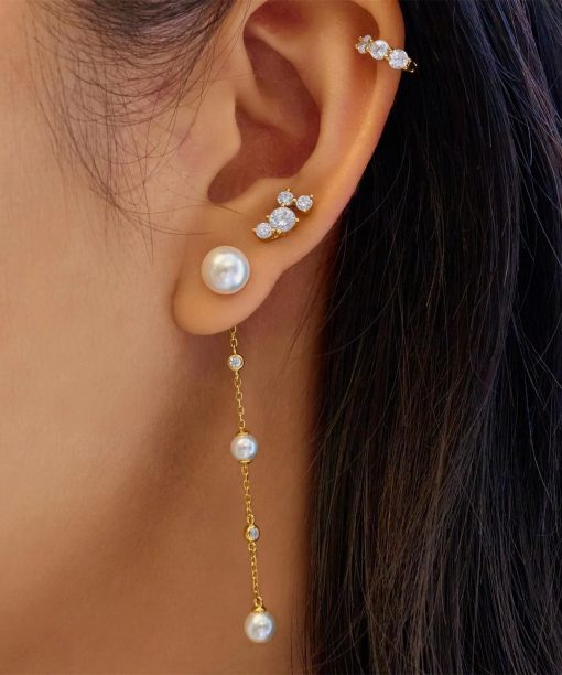 Alternative view of Ania Haie Gold Cascade Shell Pearl Station Drop Stud Earrings