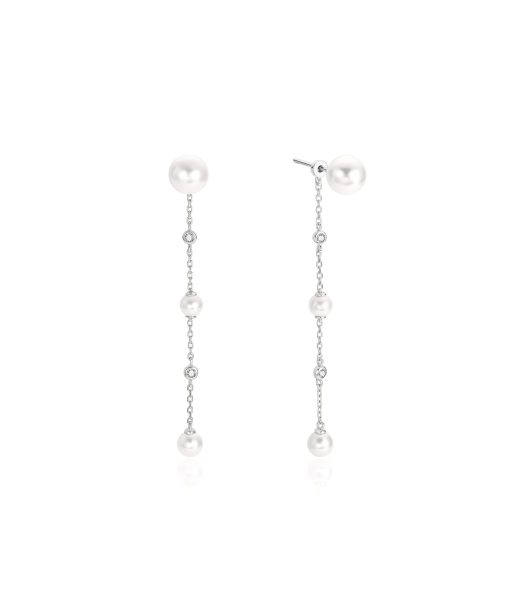 Ania Haie Silver Cascade Shell Pearl Station Drop Stud Earrings