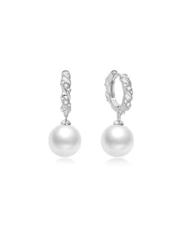 Ania Haie Silver Shell Pearl Dangling Twisted Huggie Hoop Earrings