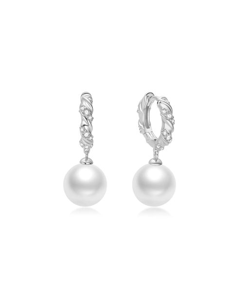 Ania Haie Silver Shell Pearl Dangling Twisted Huggie Hoop Earrings