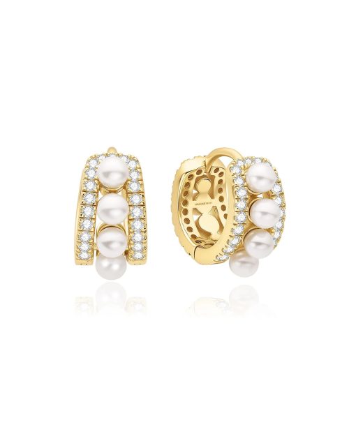 Ania Haie Gold Sparkling Shell Pearl Row Huggie Hoop Earrings