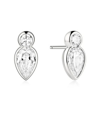 Ania Haie Silver Bezel Inverted Teardrop & Round Stud Earrings
