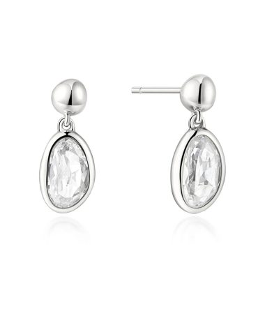 Ania Haie Silver Bezel Organic Pebble Dangle Stud Earrings