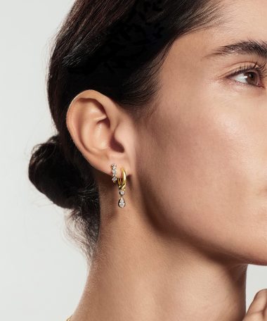 Alternative view of Ania Haie Gold Alternating Half-Bezel Huggie Hoop Earrings