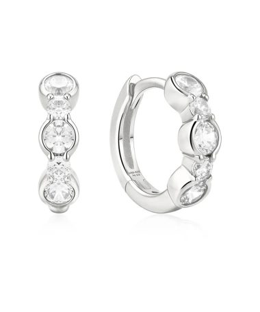 Ania Haie Silver Alternating Half-Bezel Huggie Hoop Earrings