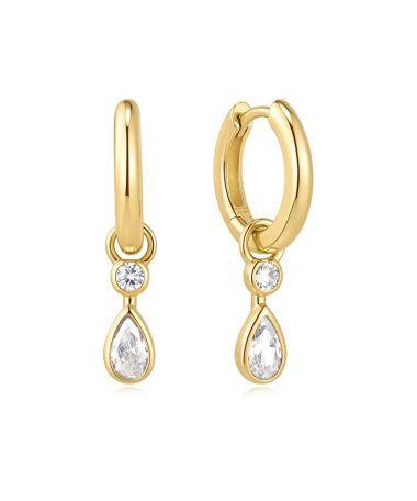 Ania Haie Gold Dangling Bezel Teardrop Huggie Hoop Earrings