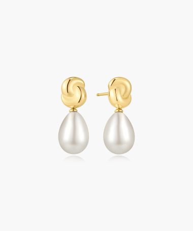 Ania Haie Gold Twist & Shell Pearl Drop Stud Earrings
