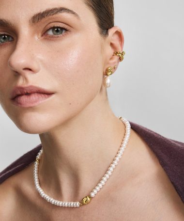 Alternative view of Ania Haie Gold Twist & Shell Pearl Drop Stud Earrings