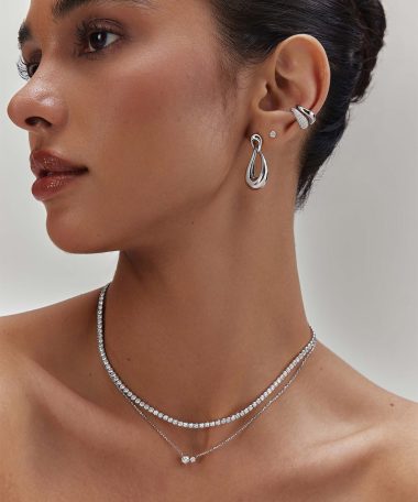Alternative view of Ania Haie Silver Interlocked Wave Stud Hoop Earrings
