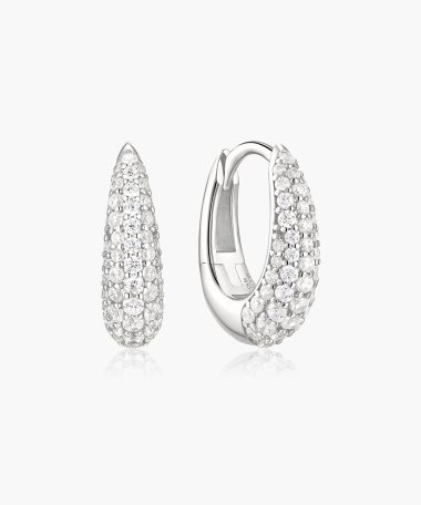 Ania Haie Silver Pavé Dome Huggie Hoop Earrings