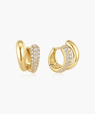 Ania Haie Gold Spiral Half Pavé & Polish Huggie Hoop Earrings