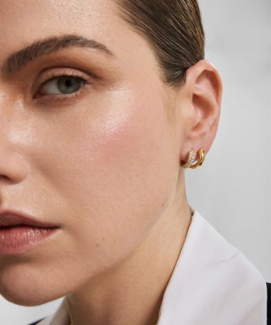 Alternative view of Ania Haie Gold Spiral Half Pavé & Polish Huggie Hoop Earrings