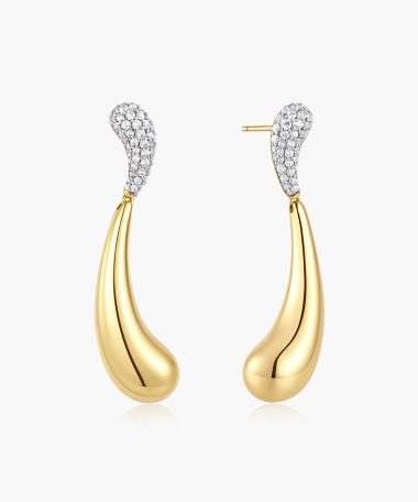 Ania Haie Gold Pavé & Polished Wave Teardrop Dangle Stud Earrings