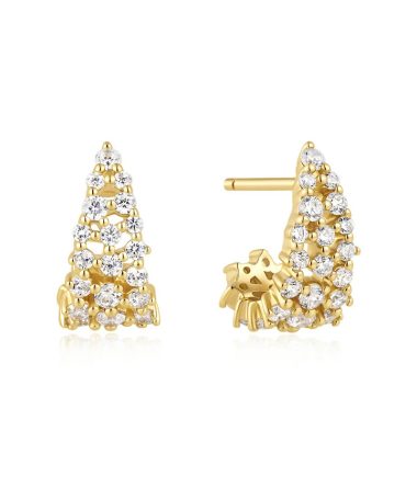 Ania Haie Gold Pavé Openwork Curved Stud Hoop Earrings