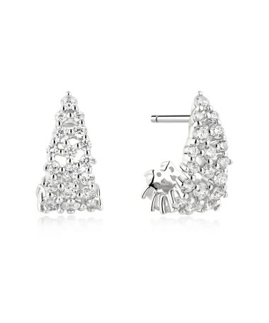 Ania Haie Silver Pavé Openwork Curved Stud Hoop Earrings