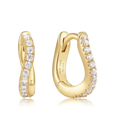 Ania Haie Gold Slim Pavé Wave Huggie Hoop Earrings