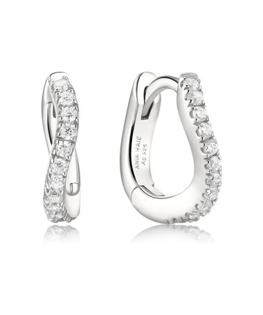 Ania Haie Silver Slim Pavé Wave Huggie Hoop Earrings