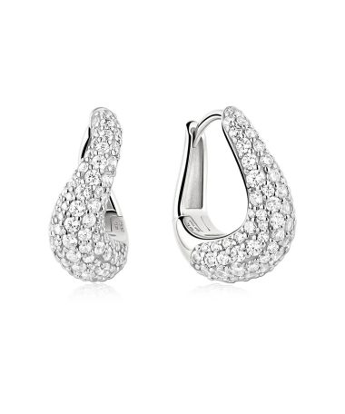 Ania Haie Silver Pavé Wave Huggie Hoop Earrings
