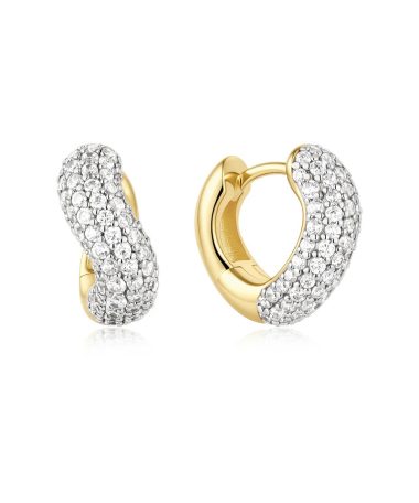 Ania Haie Gold Chunky Pavé Wave Huggie Hoop Earrings