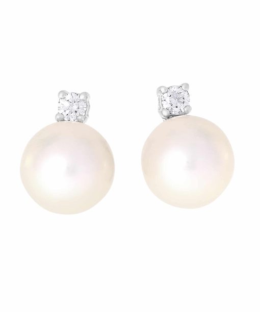 Hvitt gull ørepynt med perle og diamant 0.14ct TW.SI