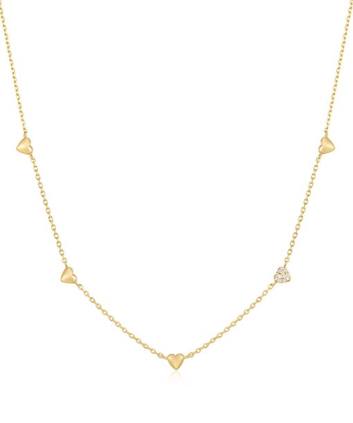 Ania Haie Gold Pavé Puffed Heart Station Necklace