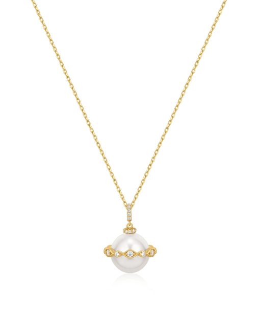 Ania Haie Gold Shell Pearl Halo Evil-Eye Necklace