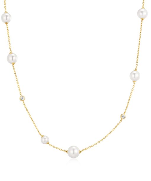 Ania Haie Gold Asymmetric Shell Pearl Station Necklace