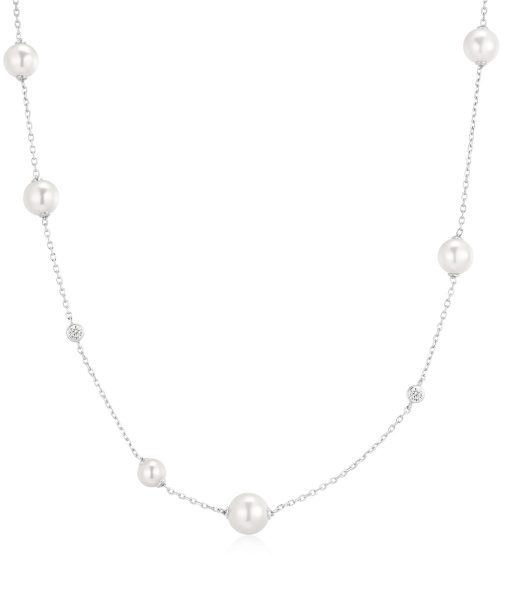 Ania Haie Silver Asymmetric Shell Pearl Station Necklace