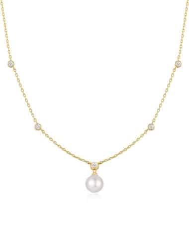 Ania Haie Gold Bezel-Set Station Necklace with Shell Pearl Pendant