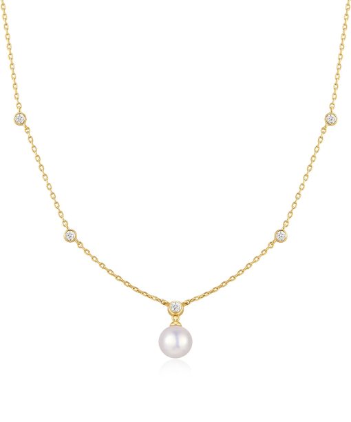 Ania Haie Gold Bezel-Set Station Necklace with Shell Pearl Pendant