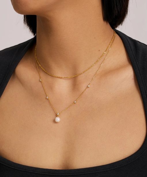 Alternative view of Ania Haie Gold Bezel-Set Station Necklace with Shell Pearl Pendant