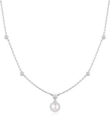 Ania Haie Silver Bezel-Set Station Necklace with Shell Pearl Pendant