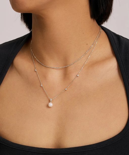Alternative view of Ania Haie Silver Bezel-Set Station Necklace with Shell Pearl Pendant