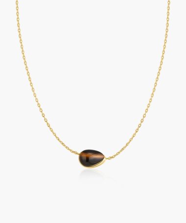 Ania Haie Gold Bezel Tiger's Eye Organic Dome Pebble Necklace