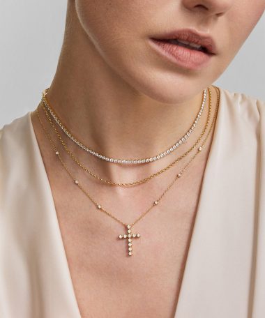 Alternative view of Ania Haie Gold Bezel-Set Station Necklace with Cross Pendant
