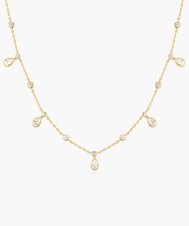 Ania Haie Gold Bezel Round & Teardrop Drop Station Necklace