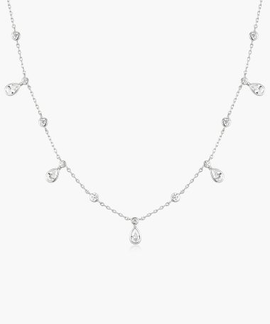 Ania Haie Silver Bezel Round & Teardrop Drop Station Necklace