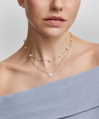 Alternative view of Ania Haie Gold Pavé Heart with Bezel Station Necklace