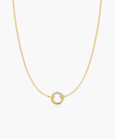 Ania Haie Gold Half Pavé & Polish Hoop Necklace