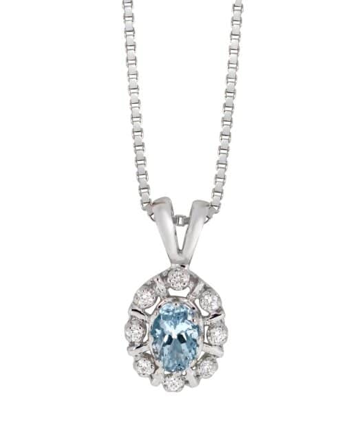 Diana Diamantanheng i Hvitt Gull med Aquamarine og 0.08ct TW/SI Diamanter