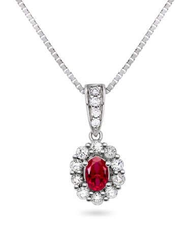 Diana Diamanthalssmykke i Hvitt Gull med Rubin og 0.50ct TW/SI Diamanter