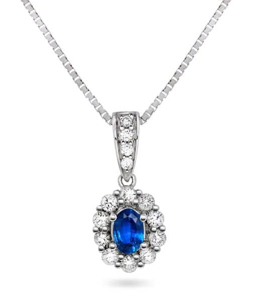 Diana Diamanthalssmykke i Hvitt Gull med Safir og 0.50ct TW/SI Diamanter