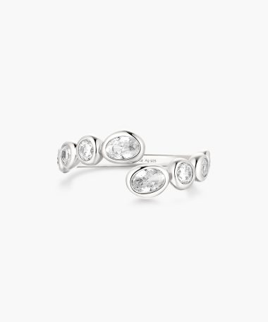 Ania Haie Silver Organic Pebble Spiral Bezel Adjustable Ring